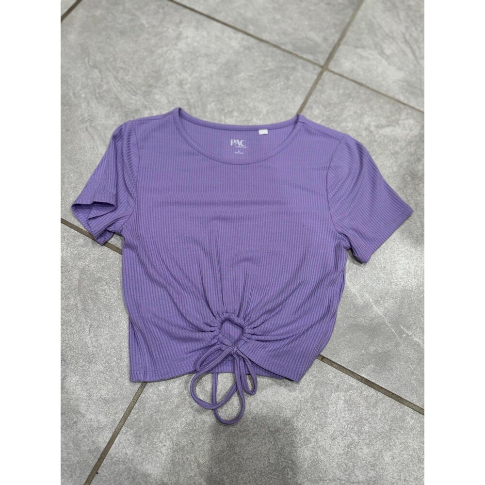 Women’s PAC Sun Purple Cropped Tee with Hole Cut out & Tie at bottom Size Small